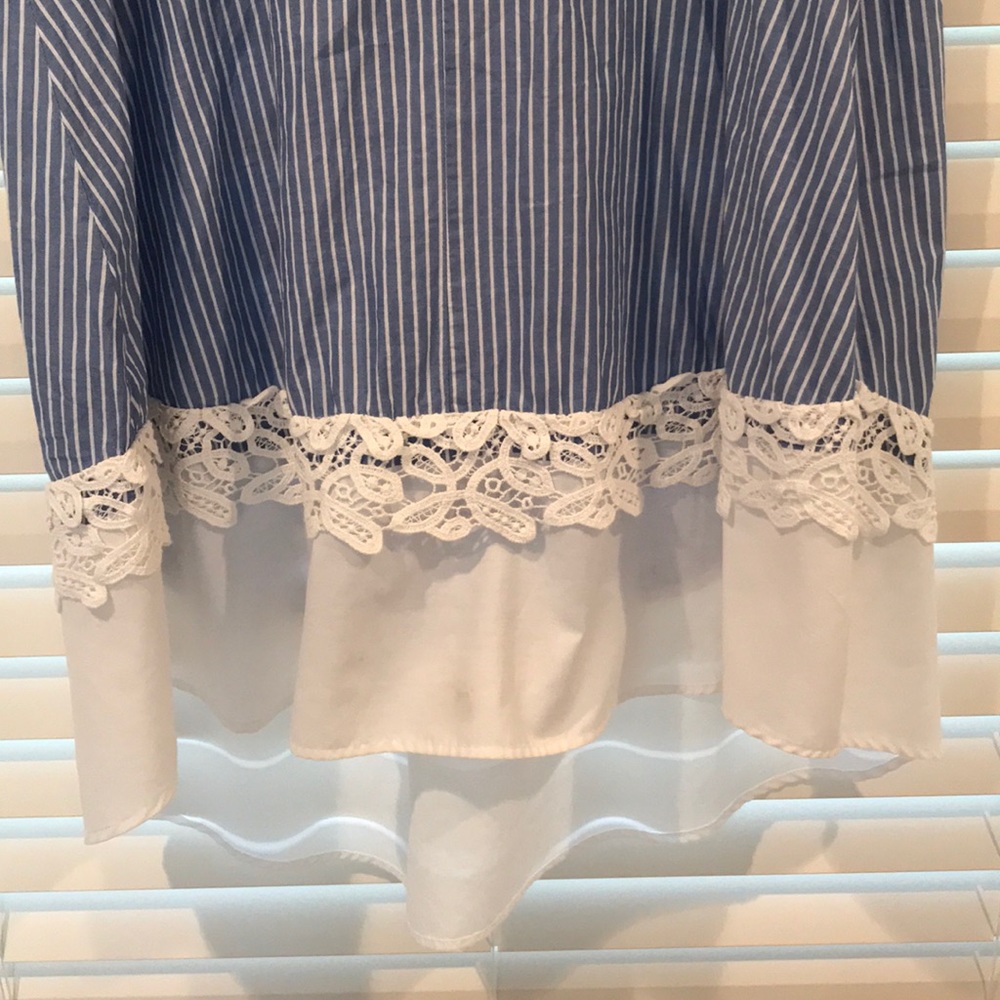 ZARA BLUE AND WHITE PINSTRIPE DRESS WITH LACE SZ S - Picture 4 of 6